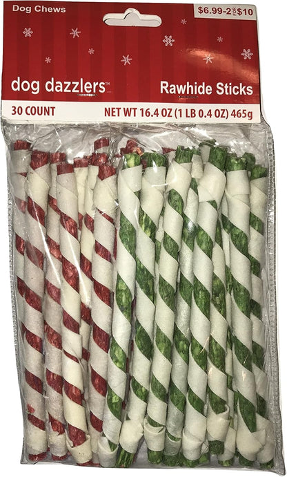 7590 - Set of Two Dog Dazzlers Rawhide Xmas Stick |21-21|