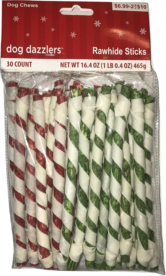 7590 - Set of Two Dog Dazzlers Rawhide Xmas Stick |21-21|