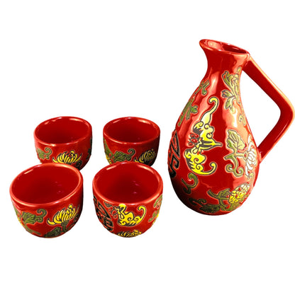 7634 - Stunning 5-Piece Red Ceramic Sake Set 5.5 inch BOGO FREE!|A-7|POD 3|Store|