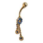 7665 - Blue Flower Dangle Belly Ring - |Clear-162|