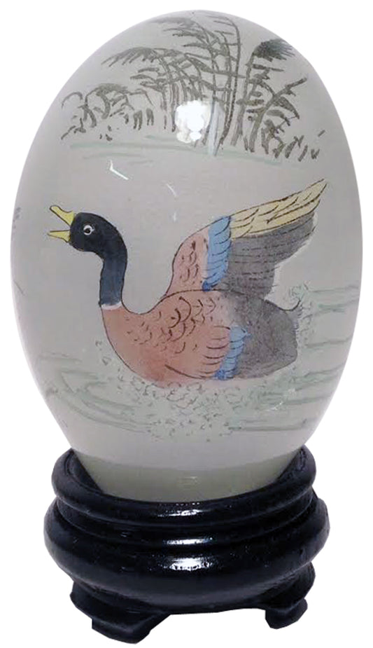 7669 - 3" White Glass Egg - Ducks - |4-8|