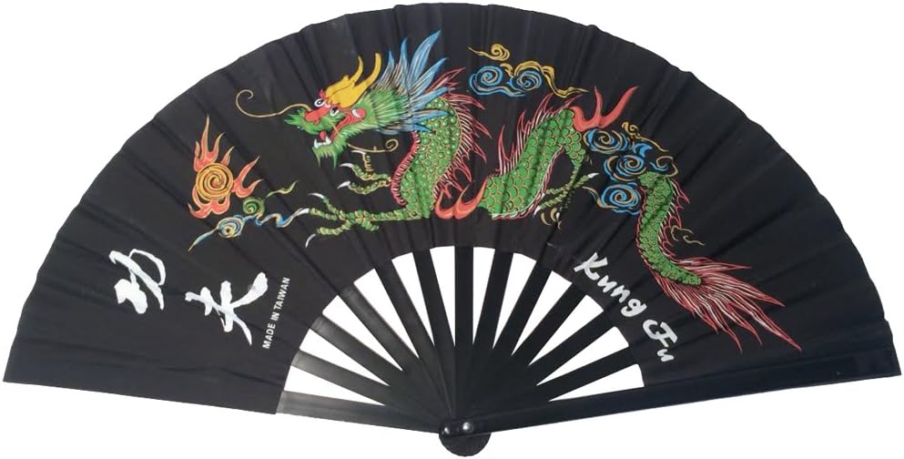 7754 - 13" Black Fan - Kung Fu Dragon - [W-39 FL]