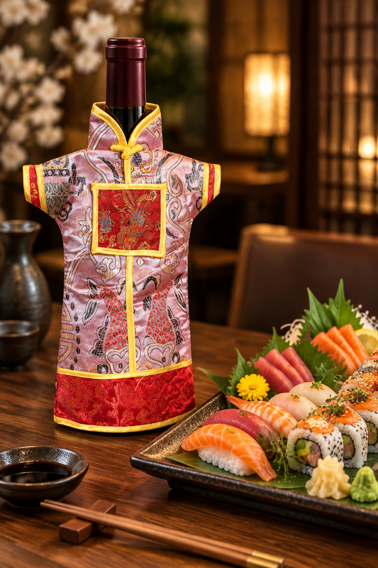 7790 - 11" Satin Dress Oriental for Wine Bottle - |F-27 & B-15| SENT FOR PREP 8/26 CC