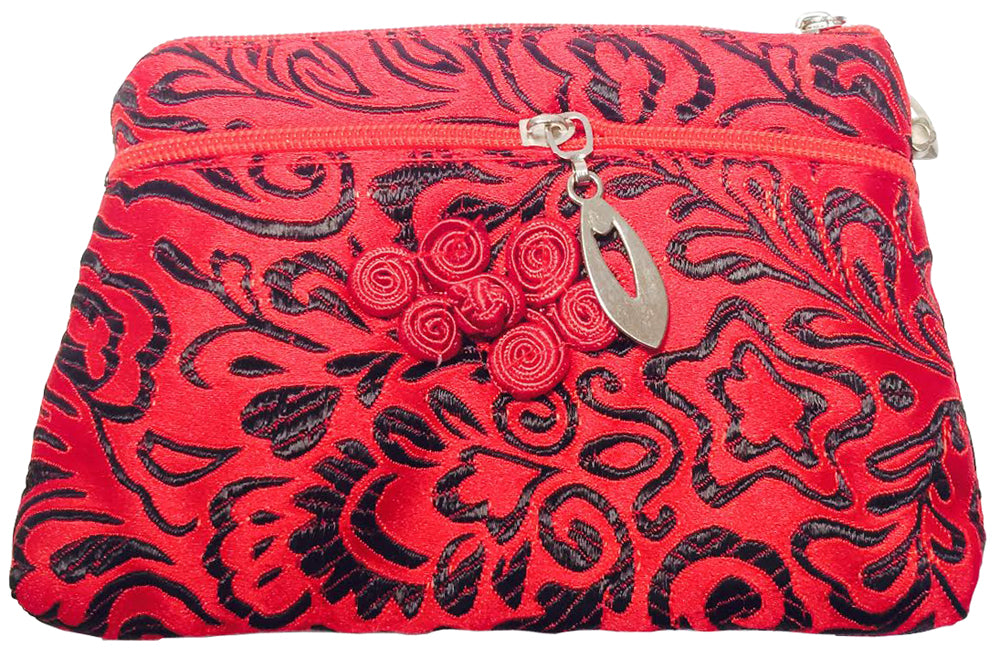 7922 - Satin Coin Purse Red Black 4x5-Patterns Vary - |AA-3 Top|
