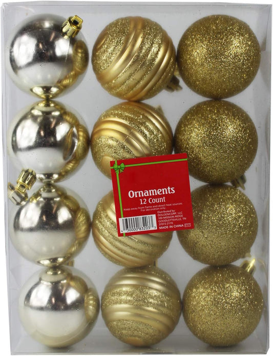 7934 - 12 ct Gold 3 Type Bulbs - Pod 1-72 gold & silver Christmas ornaments set in clear box