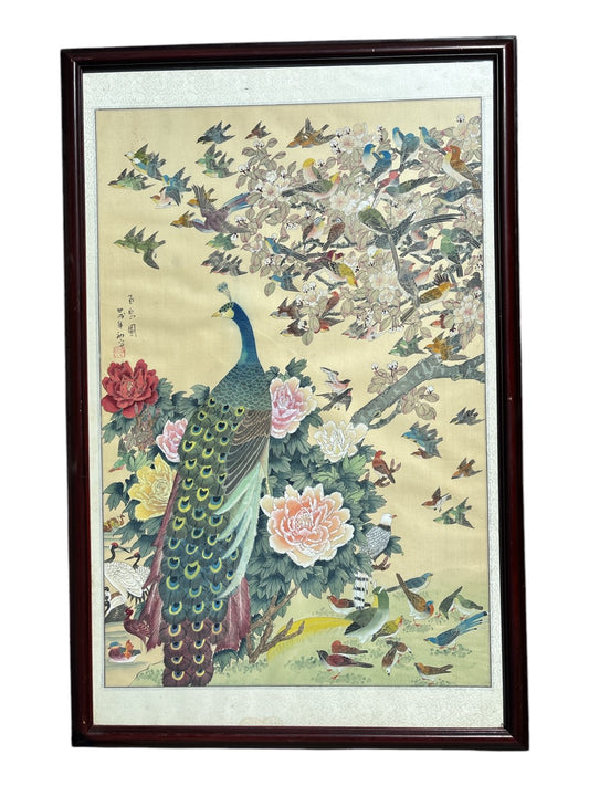 8081 - Vintage Chinese Painting "Hundred Birds" 30 1/2" X 47" - 10 - 16 : LC CARDINAL