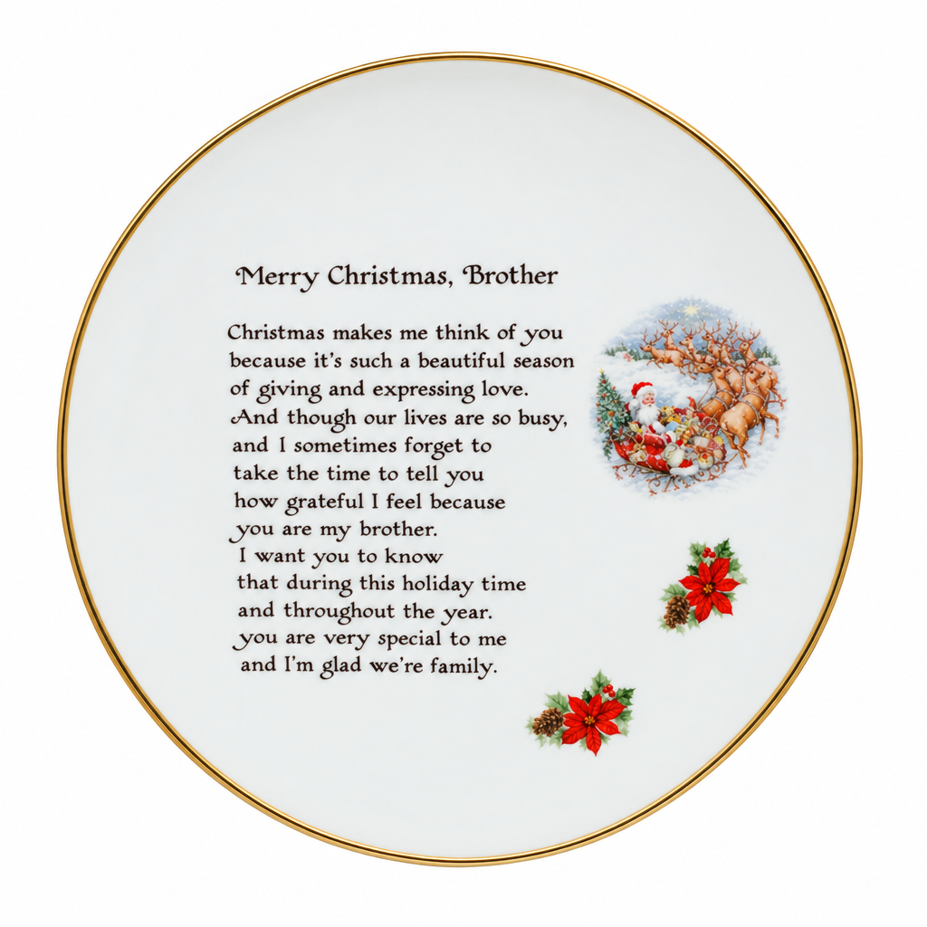 10890 - 8" Merry Christmas Brother Plate w/ Santa And Reindeer |F-25|