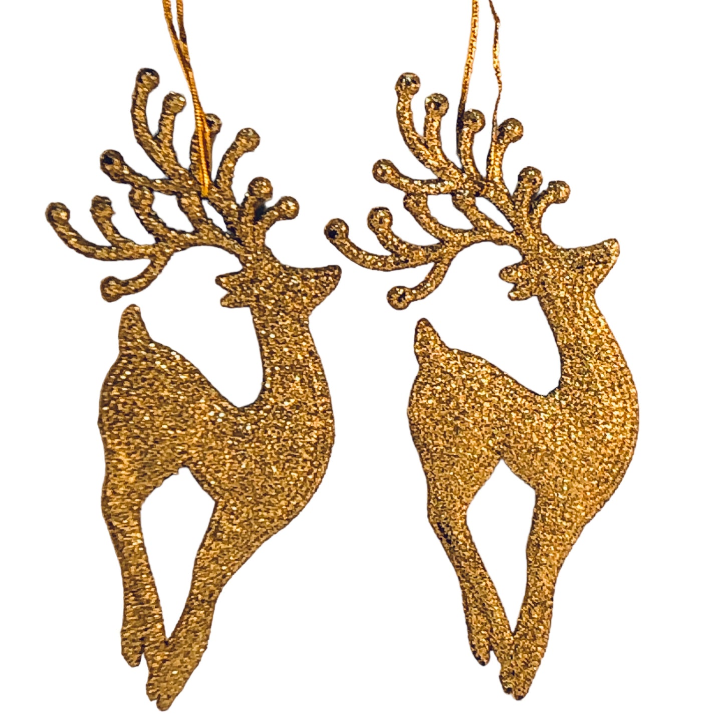 8151 - Set OF TWO 7" Gold / Silver Reindeer Ornament Glitter |Pod 2-73|