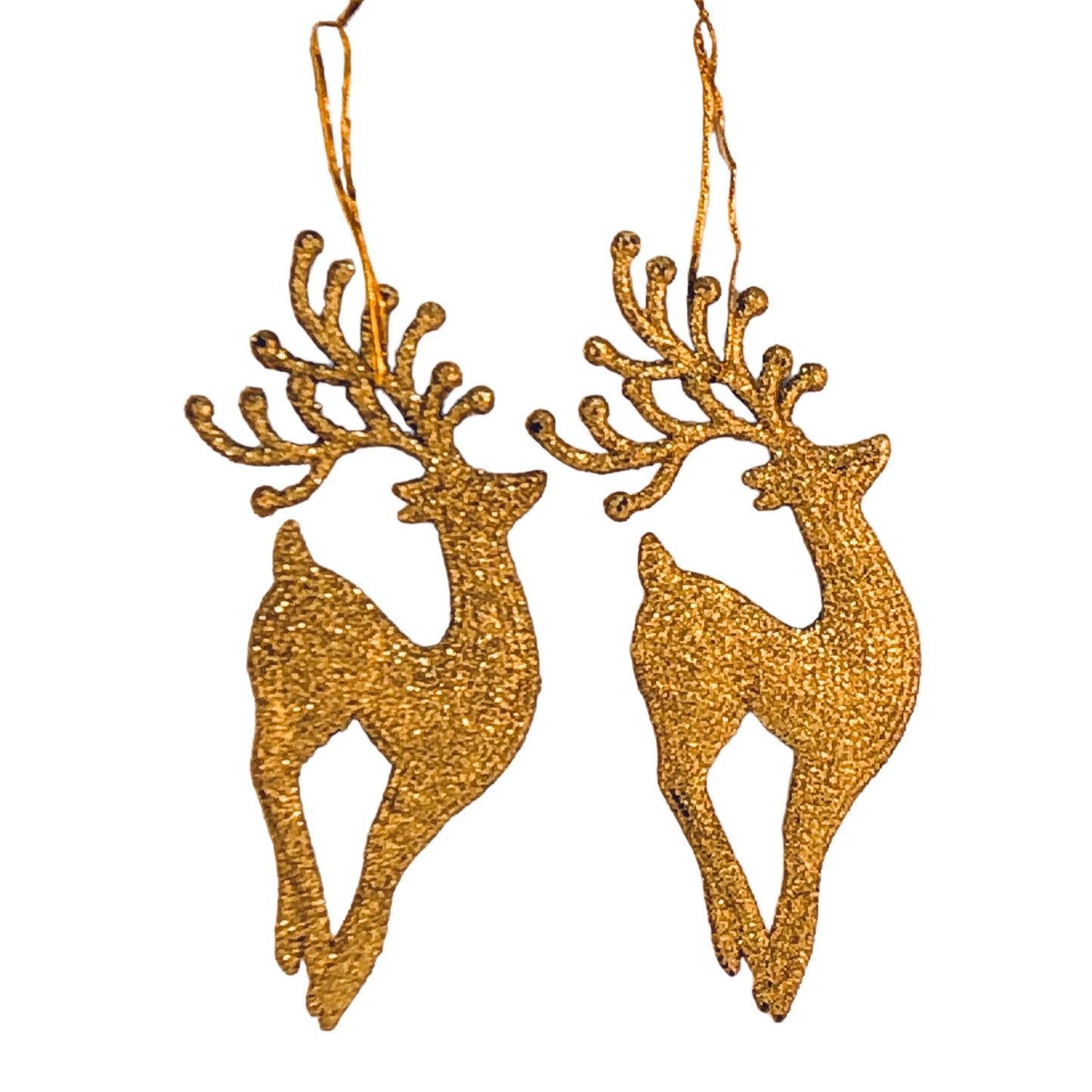 8151 - Set OF TWO 7" Gold / Silver Reindeer Ornament Glitter |Pod 2-73|