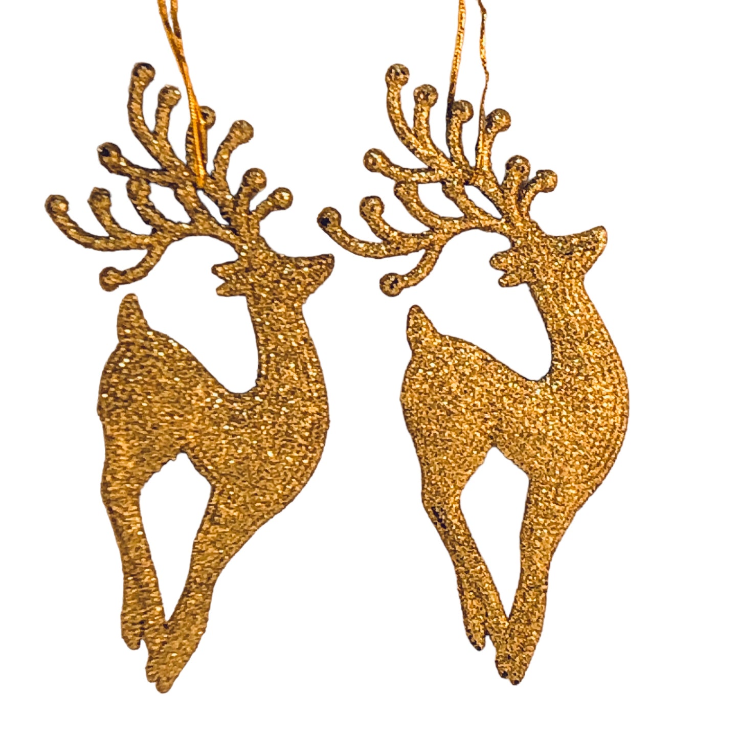 8151 - Set OF TWO 7" Gold / Silver Reindeer Ornament Glitter |Pod 2-73|
