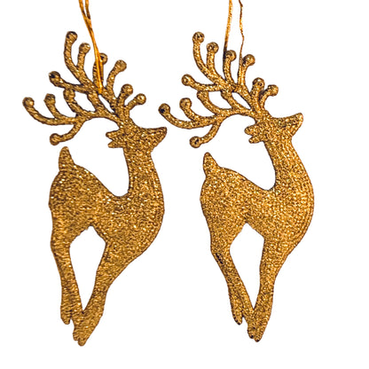 8151 - Set OF TWO 7" Gold / Silver Reindeer Ornament Glitter |Pod 2-73|