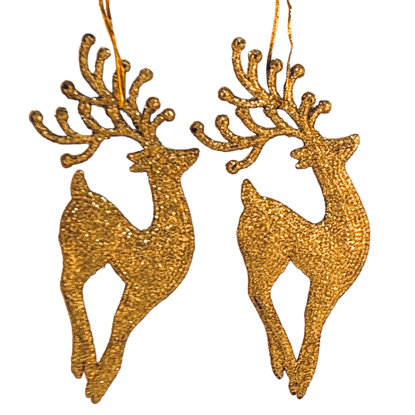 8151 - Set OF TWO 7" Gold / Silver Reindeer Ornament Glitter |Pod 2-73|