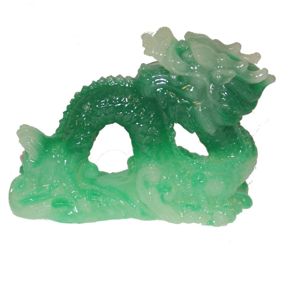 845 - 2.5 Inch Green Jade Dragon Statue With Head Back Design For Collectors |Z-37|