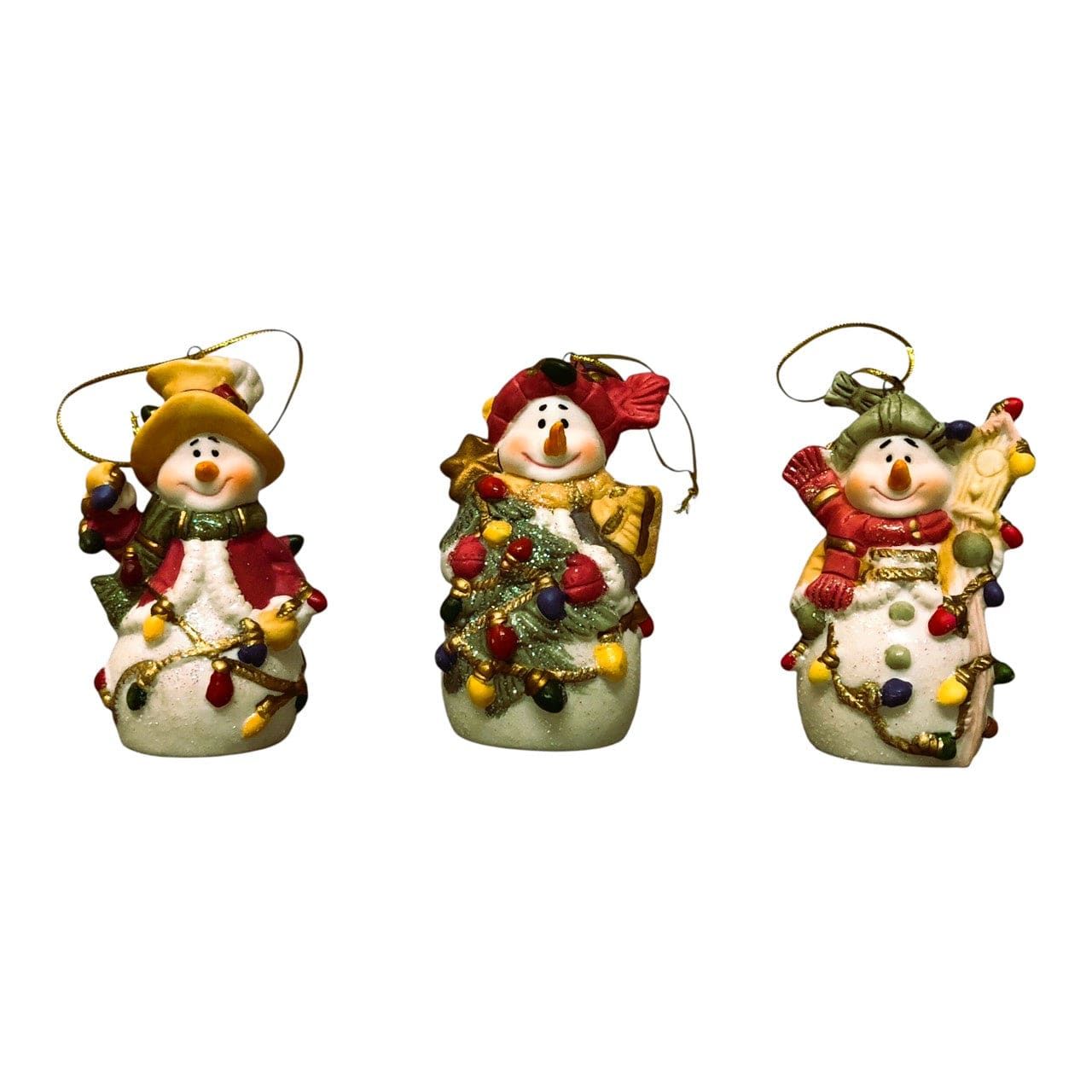 846 - 3 Pc Ceramic Snowman Ornaments for Christmas Holiday Decoration |Pod 1-73|
