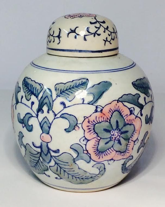 858 - 6" Floral White Ginger Jar -  |14-34/14-29|
