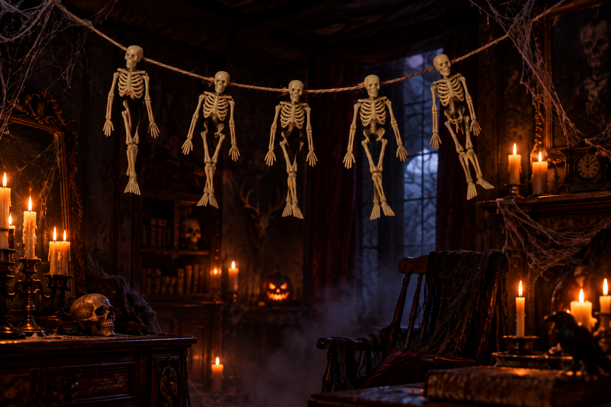 862 - SET OF TWO  5' Skeleton Garland - |TBD| sent to pics 9/26 gk