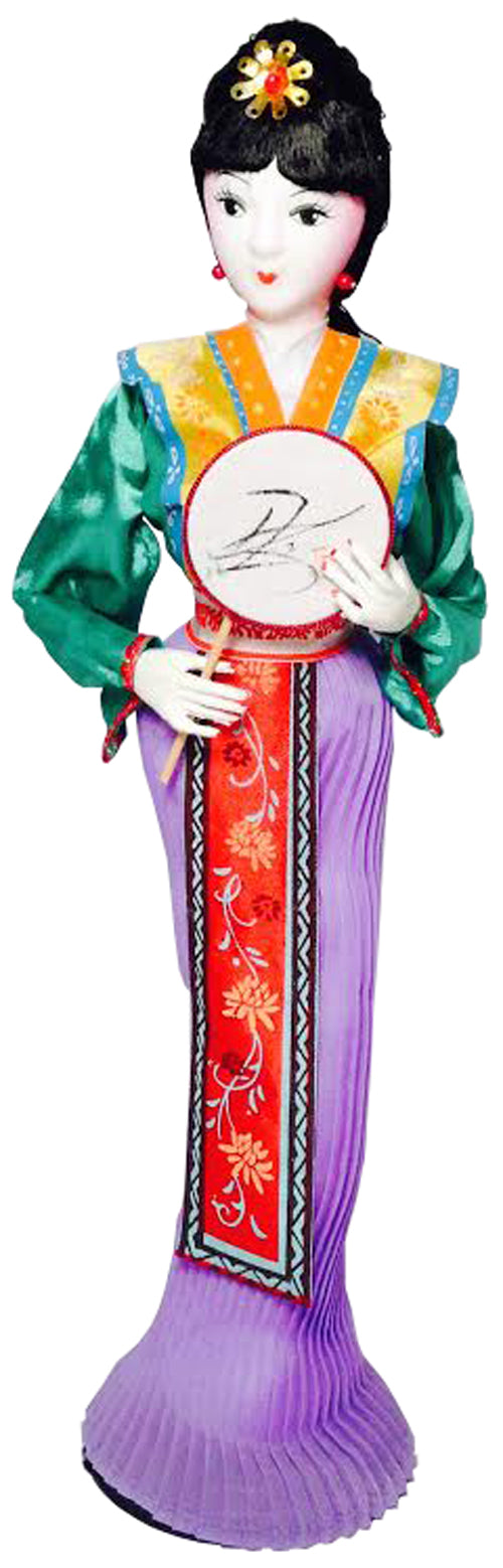 8660 - 16" Green Blouse, Purple Skirt, Gold Vest, Red Sash Woman Doll - Fan - |X-58|
