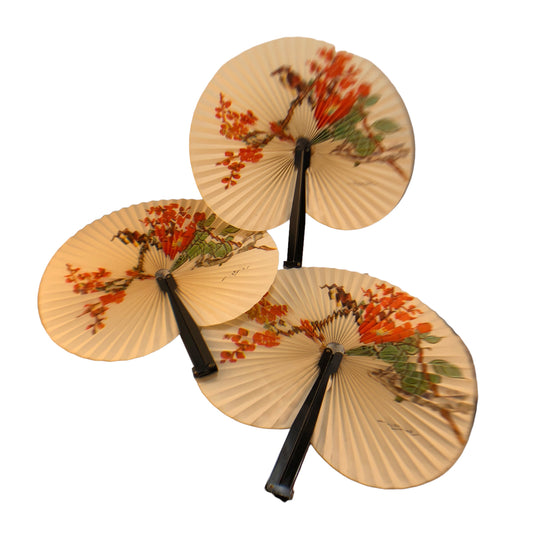 8934 - 3 pk Folding Fan 1 Bird w/Flowers - W-14 : GK COOL BEANS