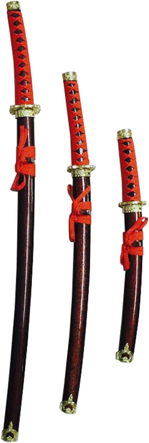 9018 - Sword 3 pc Samurai Red Set w/Wooden Stand - 3-C Down : SG OCAT