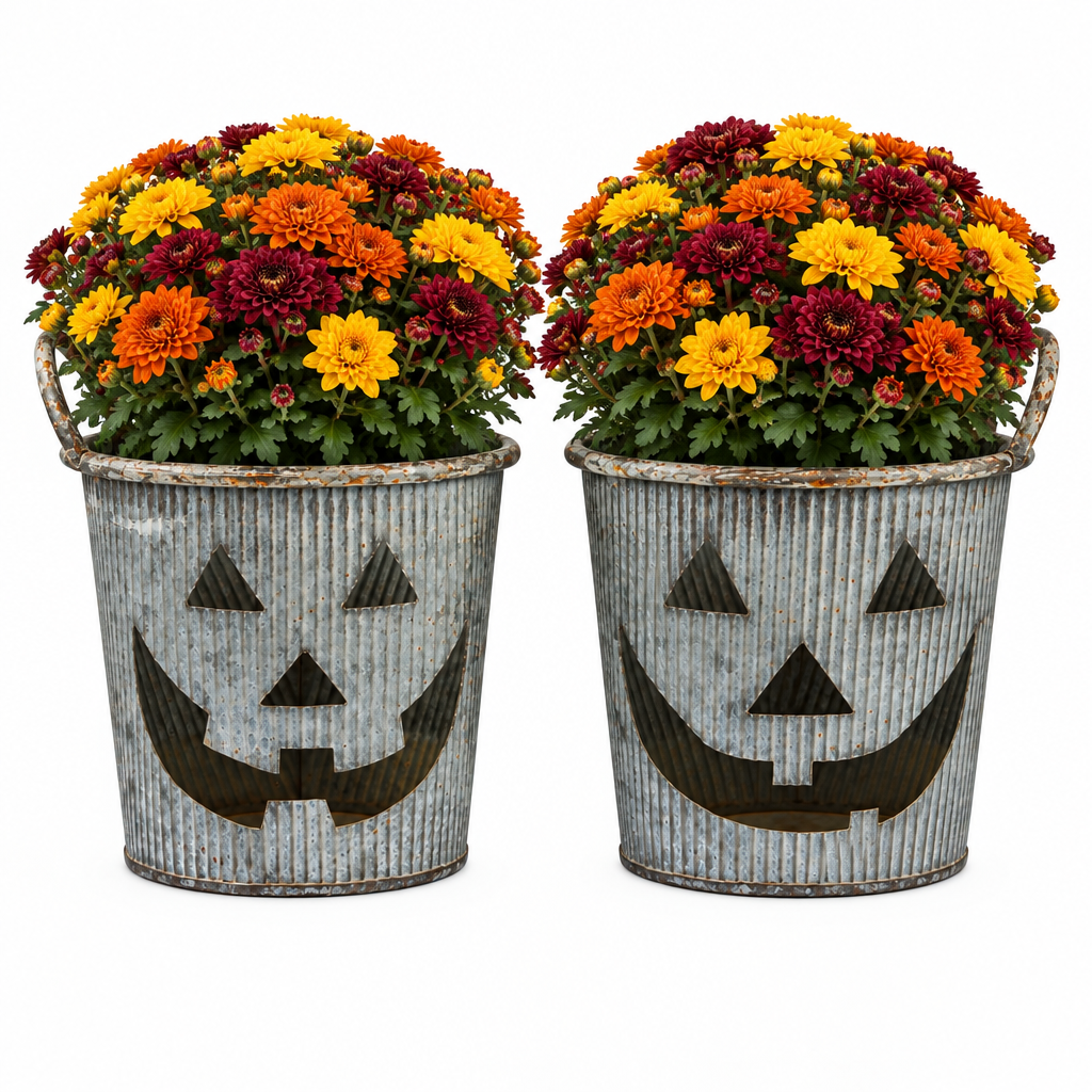 13990 - Set of Two 14X6" Double Metal Pumpkin Buckets |F-25|