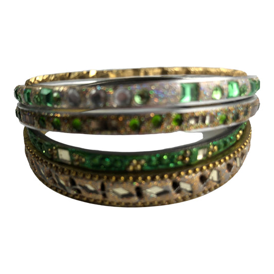 9321 - Green Gold Color Bangles Set of 5 - |Clear-227|