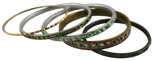 9321 - Green Gold Color Bangles Set of 5 - |Clear-227|