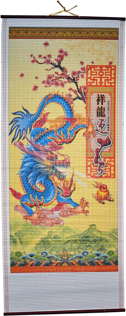 9443 12X30 Rattan Scroll Blue Dragon (Handmade) |Scrolls|
