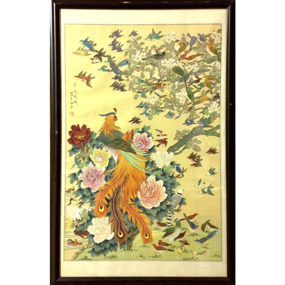 957 - 48" x 31" Peacock And Birds Painting Asst Frame - |10:16|