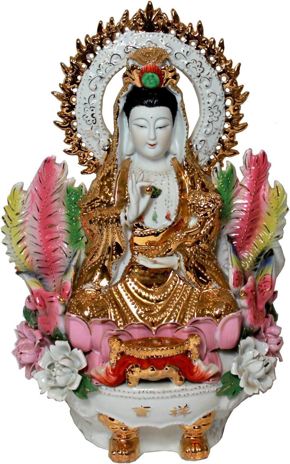 9591 - 16" Color Ceramic Quan Yin - Sit Lotus - [Bu-Floor]