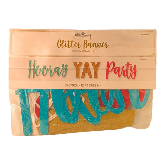 41348 - Hooray Yay Party Glitter Banner - Set of 2 - |GR-52|