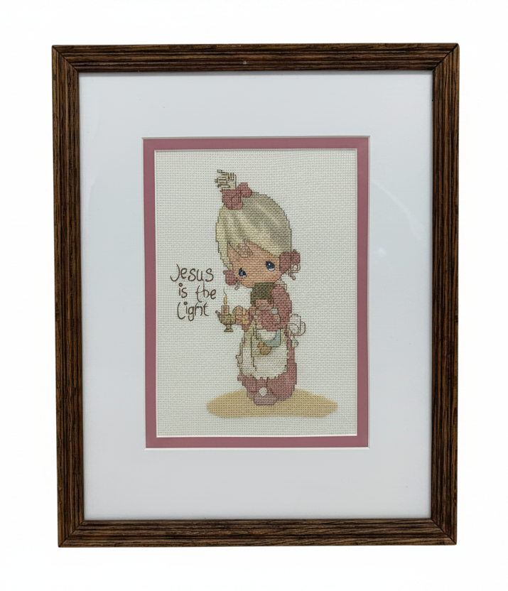 40489 - Precious Moments Framed (15" x 12") Cross Stitch Wall Art - "Jesus Is The Light" |8-15|