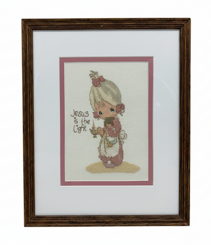 40489 - Precious Moments Framed (15" x 12") Cross Stitch Wall Art - "Jesus Is The Light" |8-15|