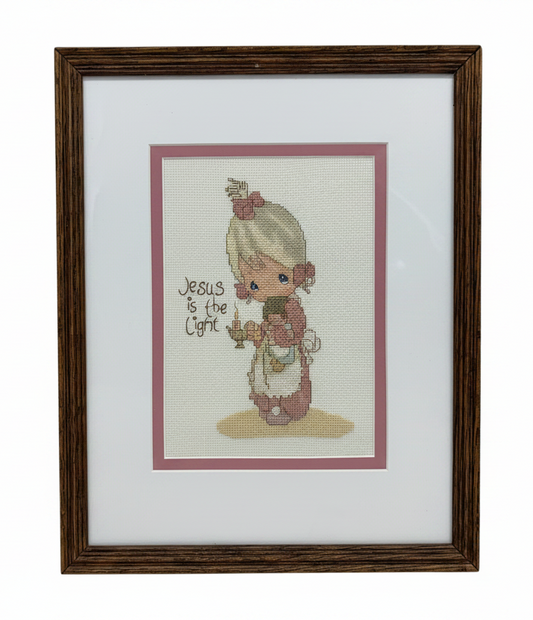 40489 - Precious Moments Framed (15" x 12") Cross Stitch Wall Art - "Jesus Is The Light" |8-15|