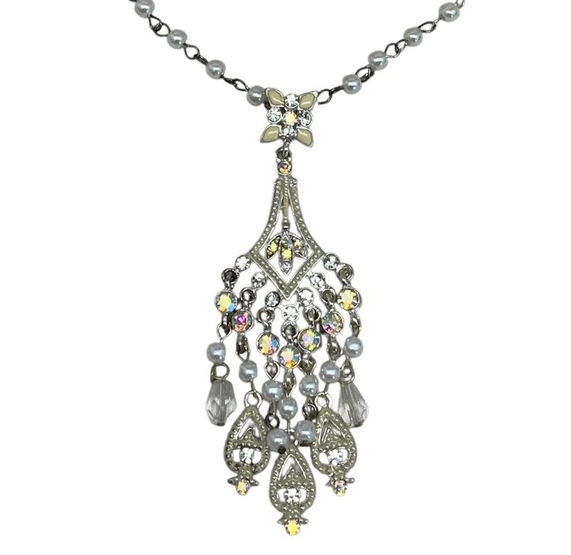 19441 - Crystal & Pearl Stone Necklace |Clear-93|