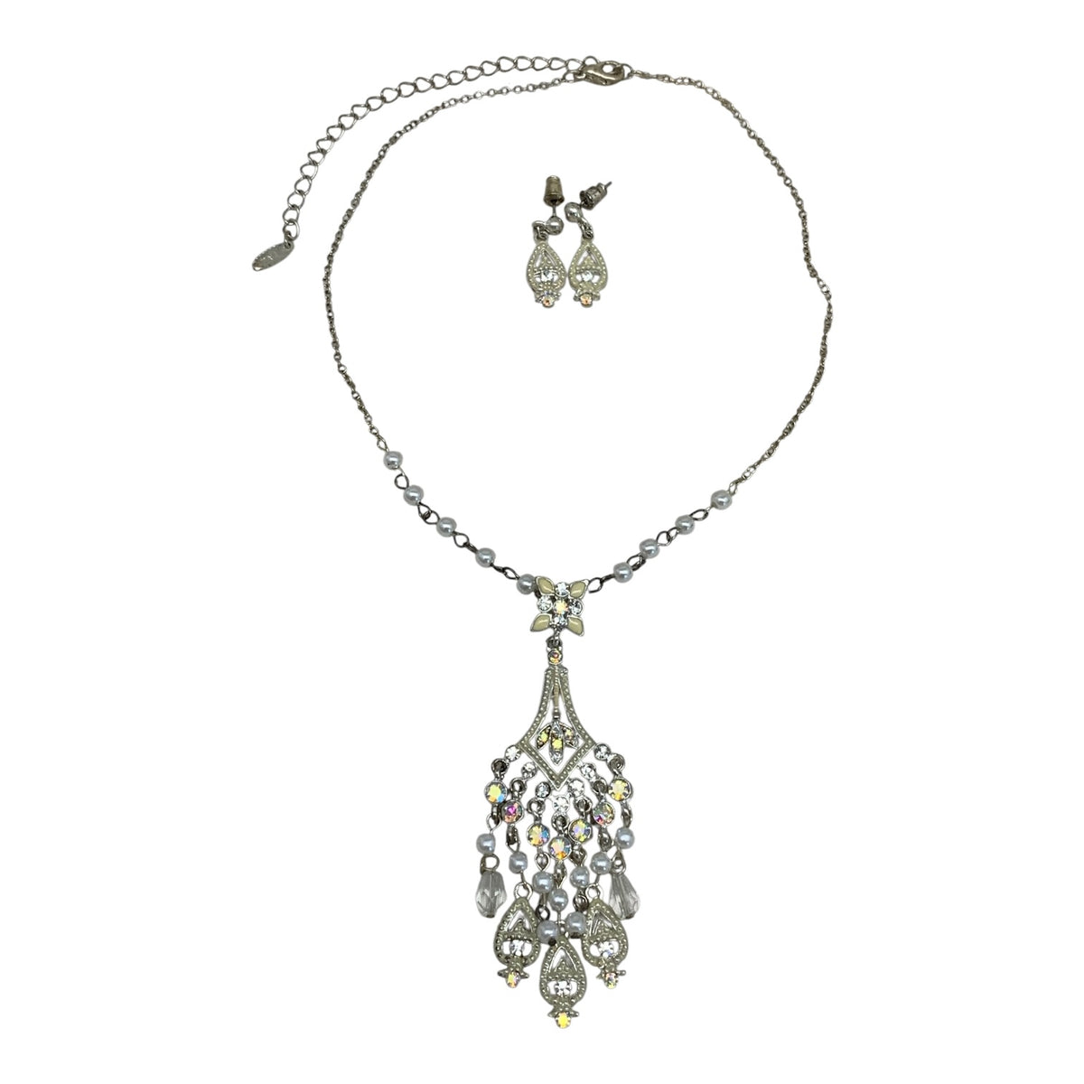 19441 - Crystal & Pearl Stone Necklace |Clear-93|