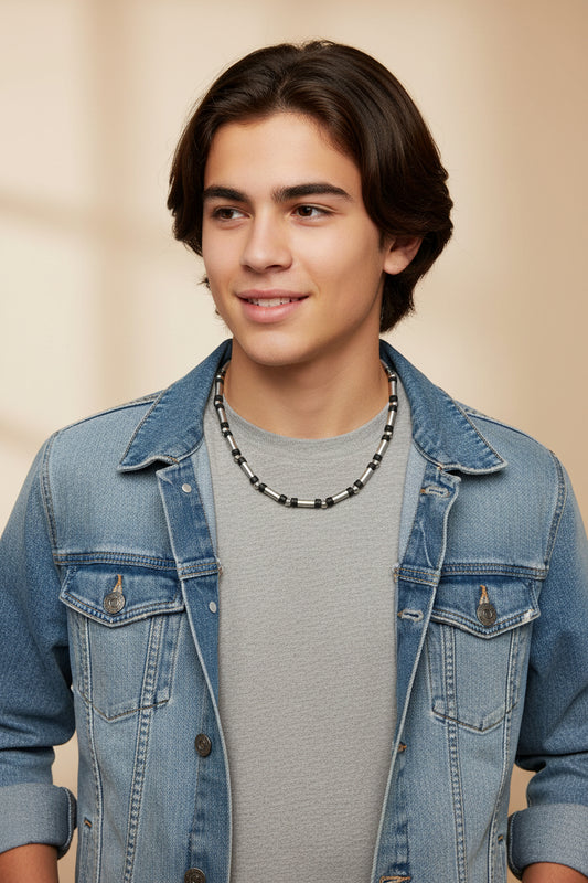 19215 - Silver & Black Bead 20" Necklace |Clear-102|