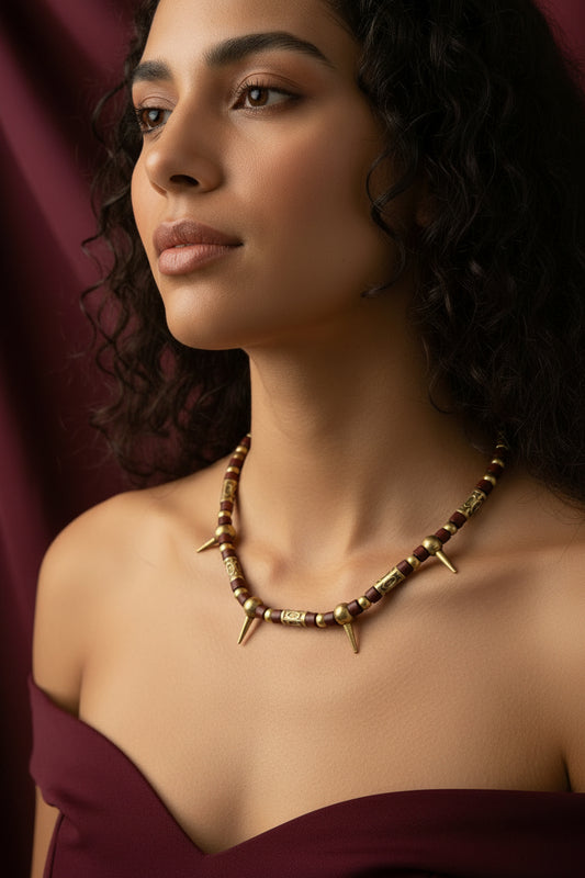 7674 - Industrial Necklace w/ Spikes Copper and Brown 18" |Clear-111|