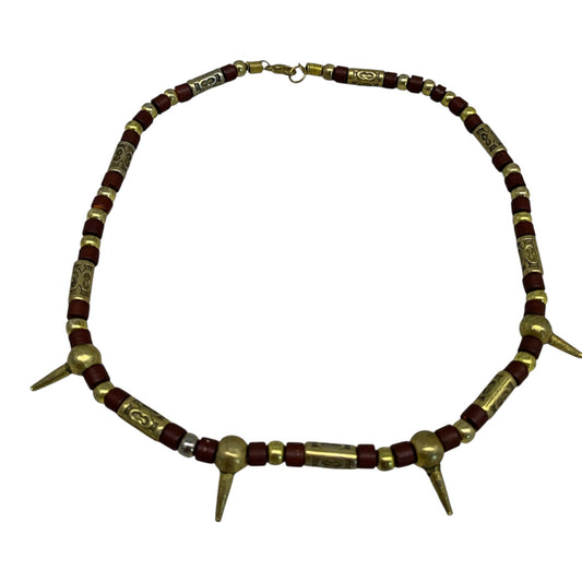 7674 - Industrial Necklace w/ Spikes Copper and Brown 18" |Clear-111|