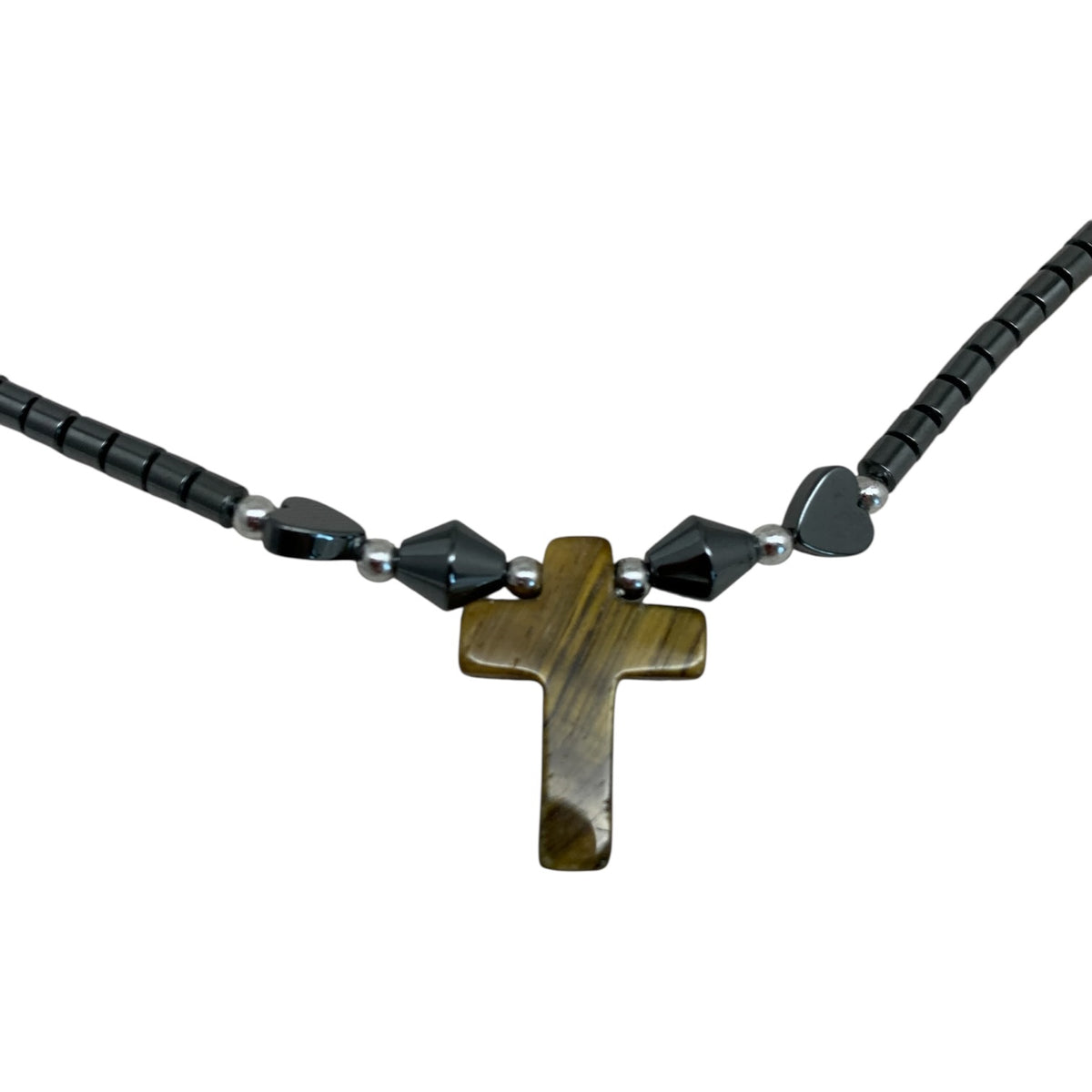 14678 - Tiger Eye Cross Necklace - |Clear-55 Store|