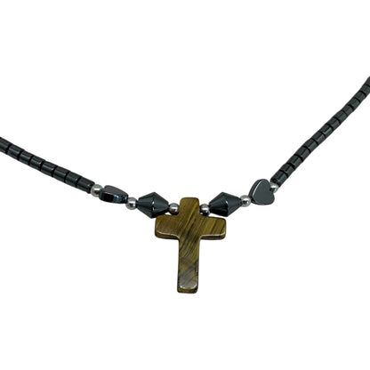 14678 - Tiger Eye Cross Necklace - |Clear-55 Store|