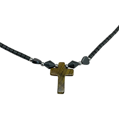 14678 - Tiger Eye Cross Necklace - |Clear-55 Store|