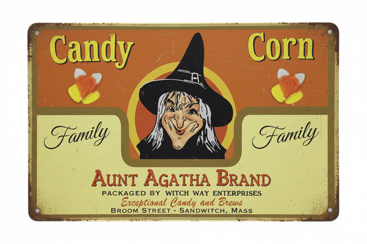 30196 - Metal Halloween 9.5X15" Candy Cane Witch Metal Sign |Pod 1-23|