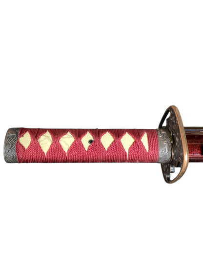 12227 - Burgundy Wakisashi w Copper 27" |3-E Down|