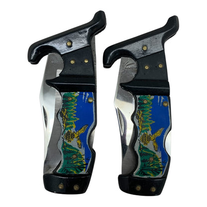 7466 - Set of 2 9" Folding Knife Eagle Mountain Stainless Blade |85|