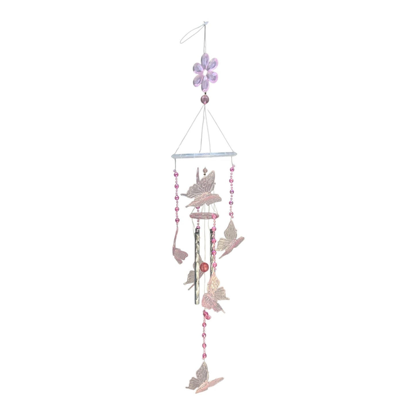 36442 - Pink Beaded Butterfly Chimes 18 Inches |TBD|