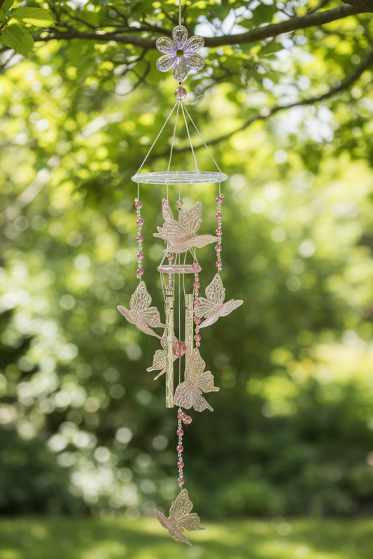 36442 - Pink Beaded Butterfly Chimes 18 Inches |TBD|
