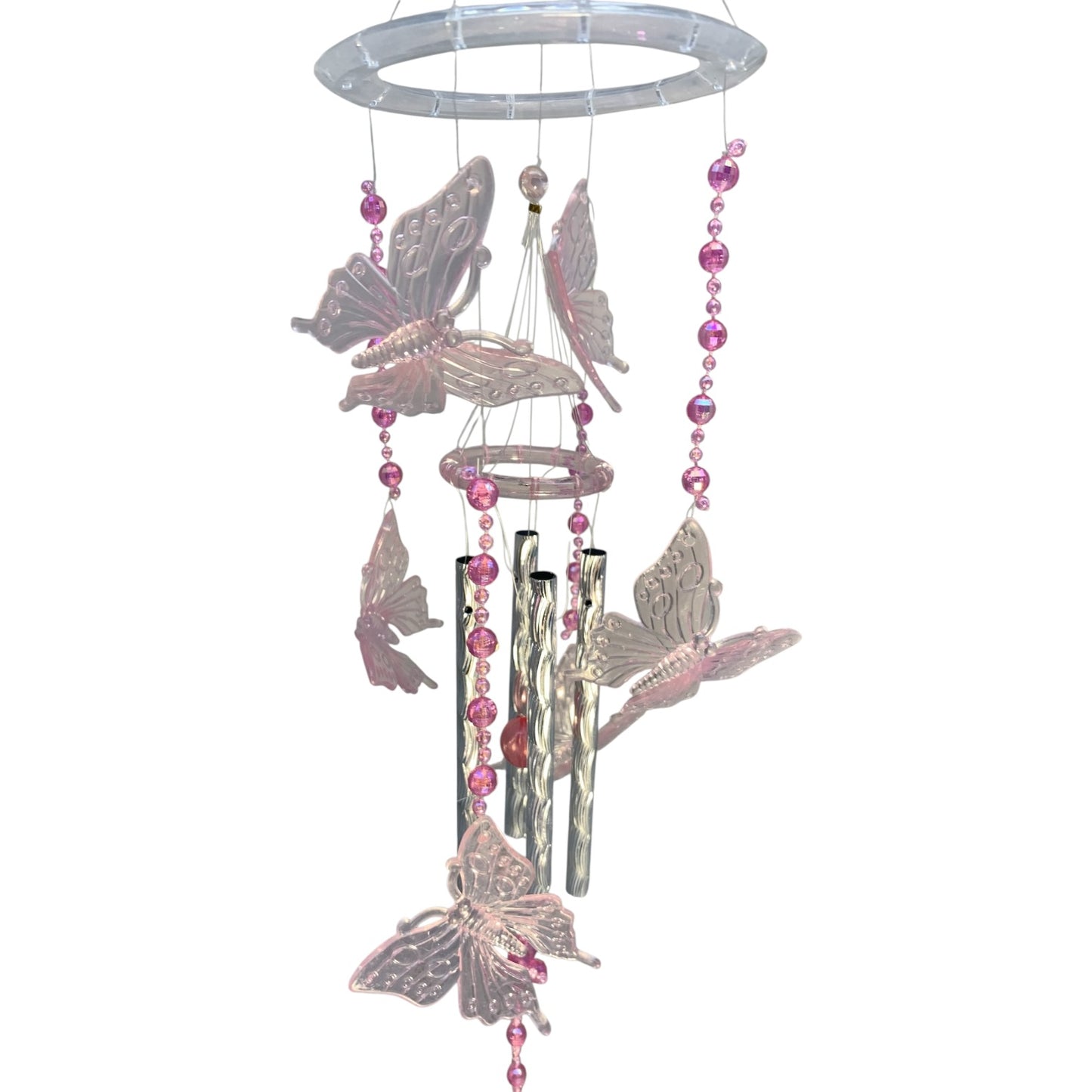 36442 - Pink Beaded Butterfly Chimes 18 Inches |TBD|