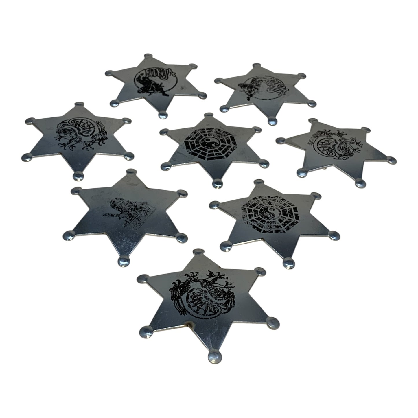 10056 - Set of 8 Pin on Ninja Metal Toy Badges 2.5" |R-29|