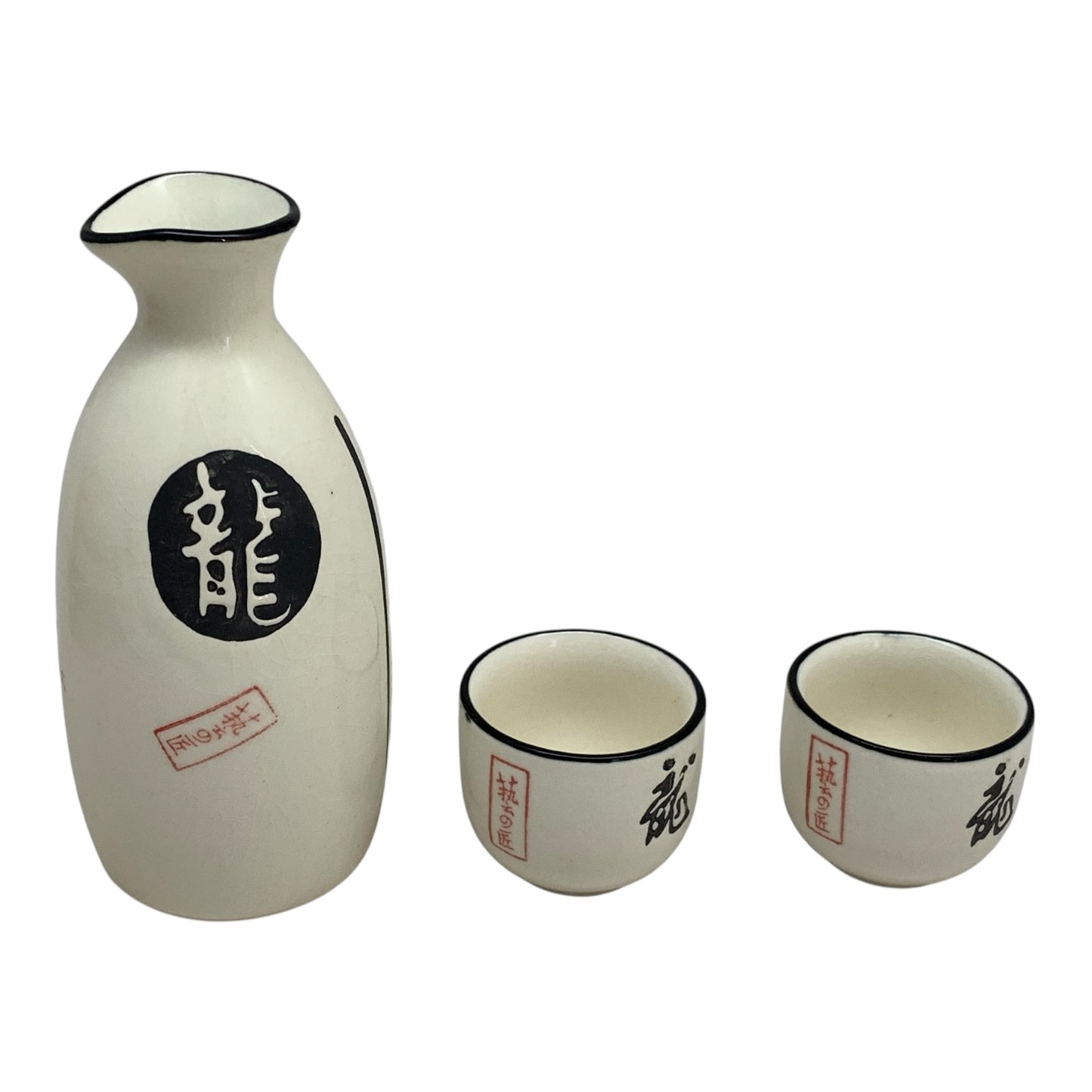 5186 - 3 pc White Sake Set with Black and Red Design 6" |10-15|