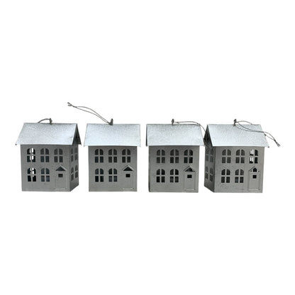 48353 - Set of 4 Decorative Metal House Ornaments 3.5" |TBD|